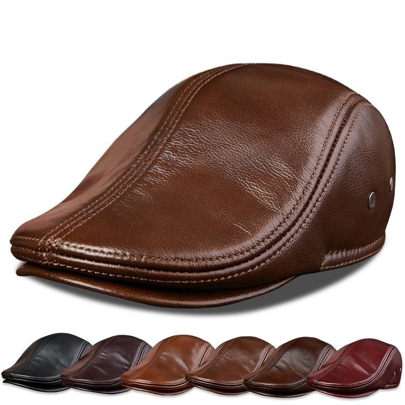Baseball Cap Structured - Boinas masculinas de couro genuíno, chapéu